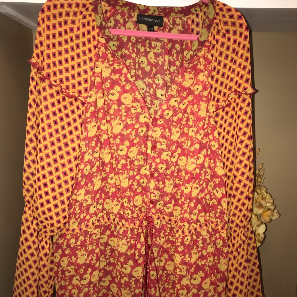 Lane Bryant red/mustard yellow peasant top ❤️💛
